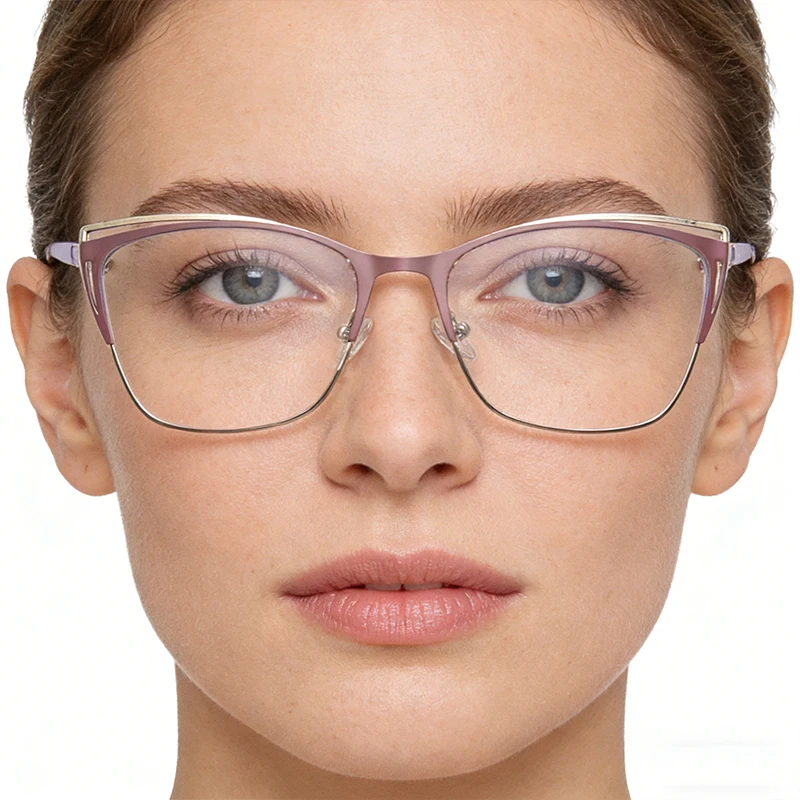 New Fashion Cat Eye Metal Eyeglass Frames Women's Reading Glasses Anti-Blue Light Glasses Customizable Prescription 53869 