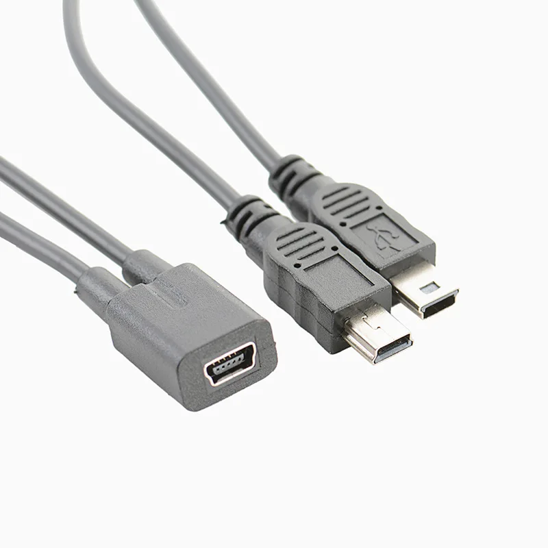 USB Mini 5Pin betina Ke Mini Usb 5pin jantan + pemisah Y jantan USB mikro 1 hingga 2 kabel pengisi daya konverter 30CM