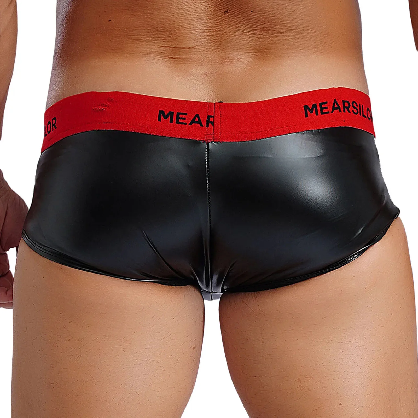 Mens Sexy Panties Latex Lingerie Wet Look Patent Leather Swimming Trunks Low Rise Bulge Pouch Briefs Boxer Shorts Swimwear