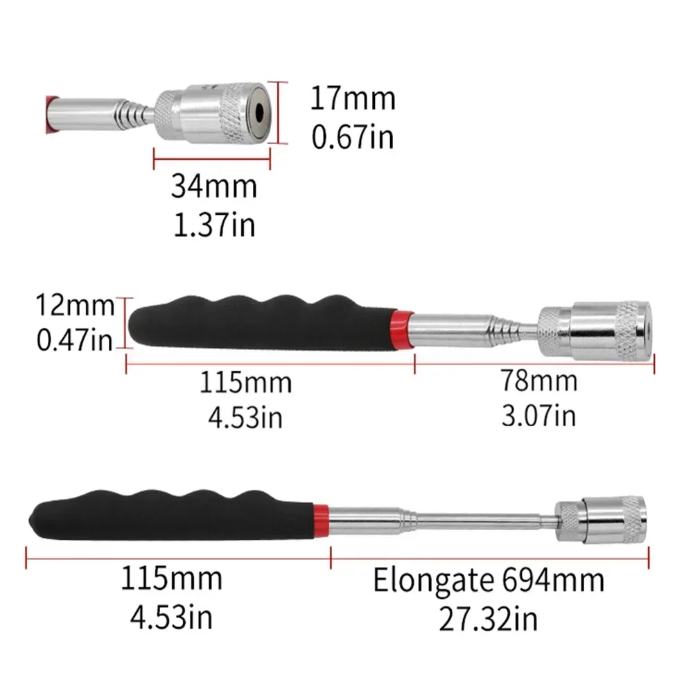 Mini bolígrafo magnético telescópico portátil, palo de varilla extensible con luz para recoger perno de tuerca