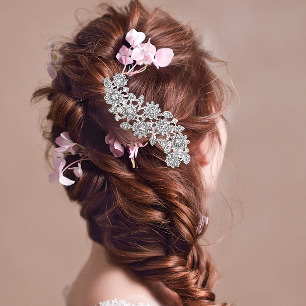 

Women Hair Comb Silver 11.8*6Cm Flower Rhinestone Alloy Bridal Wedding Party Hair Pin Clips Elegant Prom Accessories For All