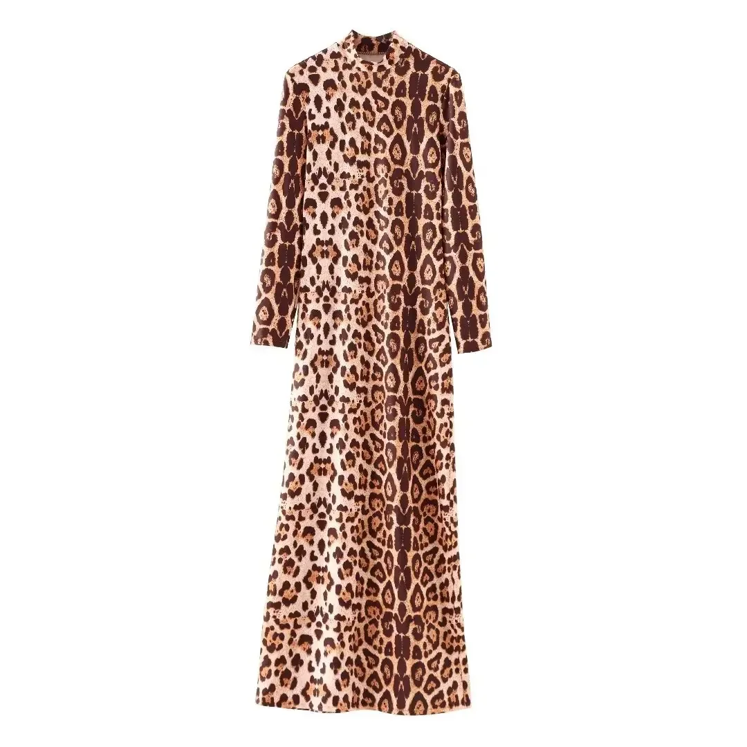 

Women 2024 New Chic Fashion Soft Touch Leopard Midi Dress Vintage Female Dresses robe Vestidos