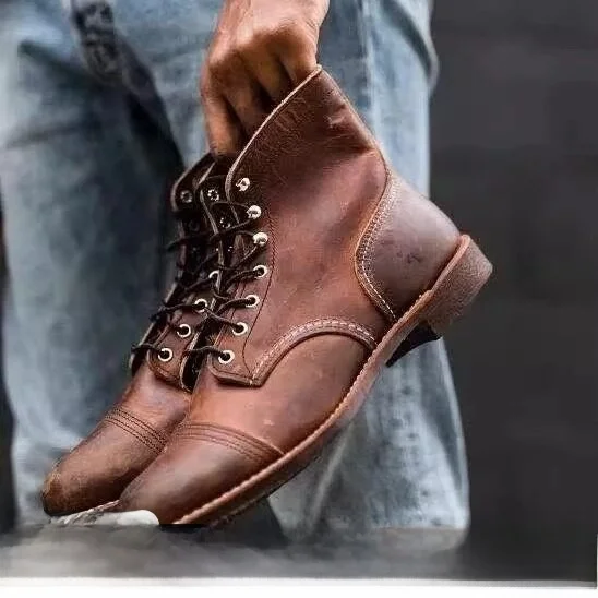 

Warm Fleece Lined High Top Men's Boots Motorcycle Style Autumn Winter Fashion Casual Shoes round Toe Rubber Outsole