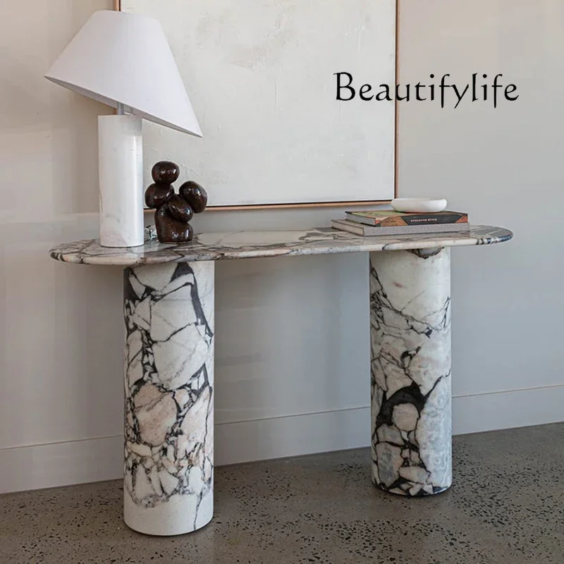 

design entrance table high-end white narrow table European oval marble entrance table minimalist