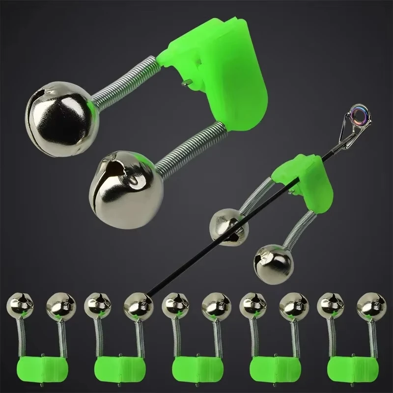 1/5pcs Fishing Bite Alarms Fishing Rod Bell Rod Clamp Tip Clip Bells Ring Green ABS Fishing Accessory Outdoor Metal