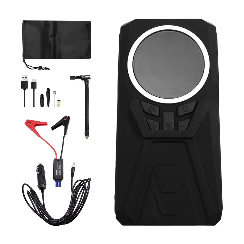 

N26R-For Car Jump Starter Tire Inflator Portable With Rechargeable Battery Power Bank 5 Nozzles For Motorcycle With Light