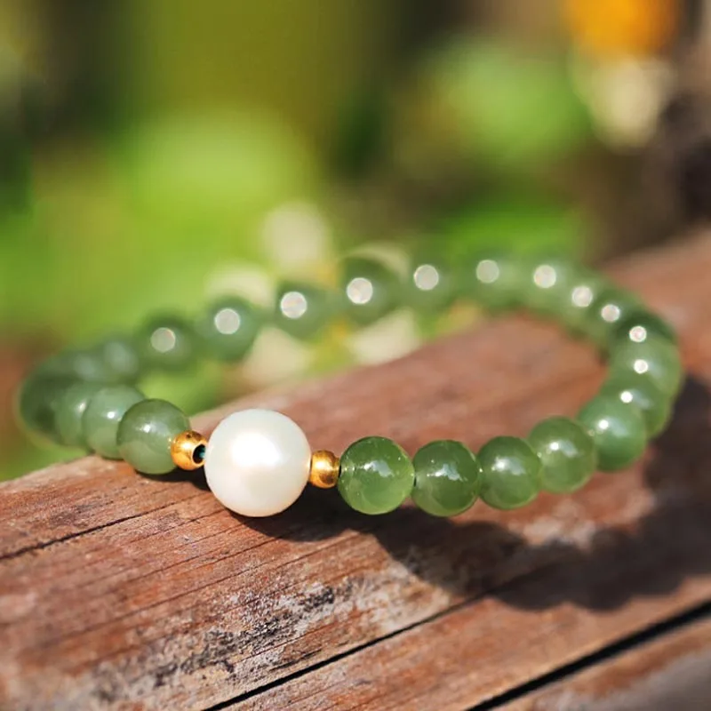 

Fashion Natural Hotan Jade 6MM Jasper Pearl Summer Bracelet Strings for Girlfriends and Girlfriends DIY Retro Literary