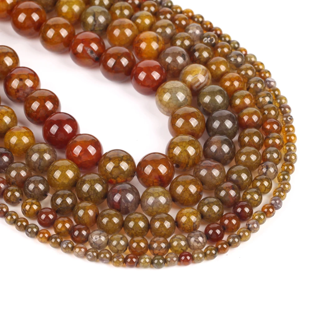 4-12mm Natürliche braun gestreifte, rissige Achat-Steinperlen, runde lose Spacer-Perlen für die Schmuckherstellung, DIY-Armbänder, Ohrring-Accessoires