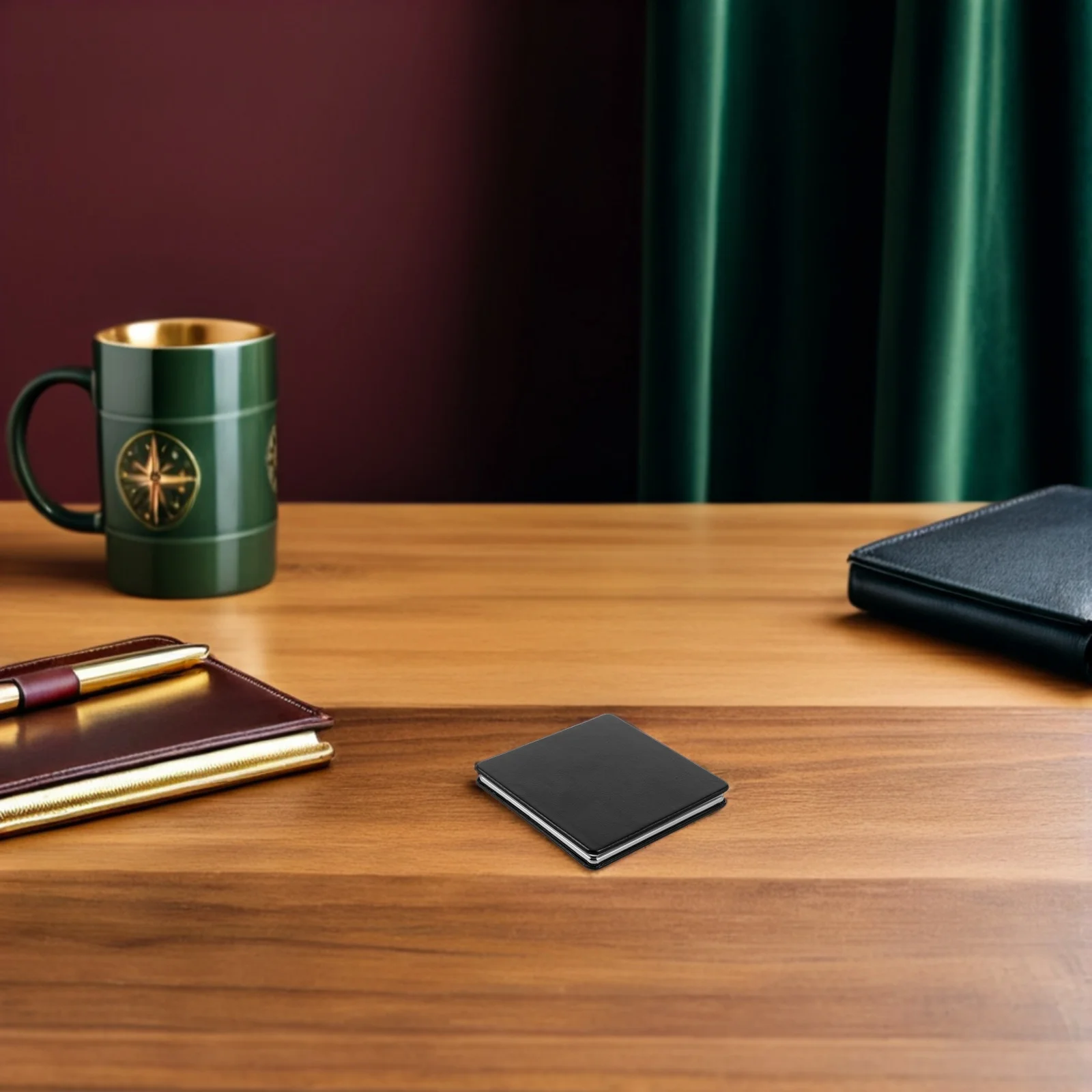 กระจกพกพาแบบพับได้ขนาดเล็กกะทัดรัด 8 ซม. สีดำ กระจกสองด้านแบบมือถือสำหรับกระเป๋าเป้สำนักงานและแต่งหน้า