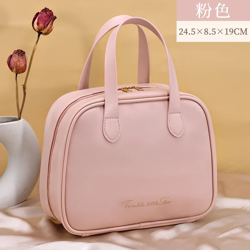 حقيبة مكياج محمولة جديدة بنصف قمر بسعة كبيرة، عصرية، عالية الجمال، تخزين مقسم، درجة عالية، مرحاض كبير