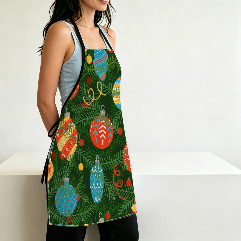 Retro Style Apron Christmas Ornaments Pattern Kitchen Aprons Cooking Baking Adjustable Bibs view 2