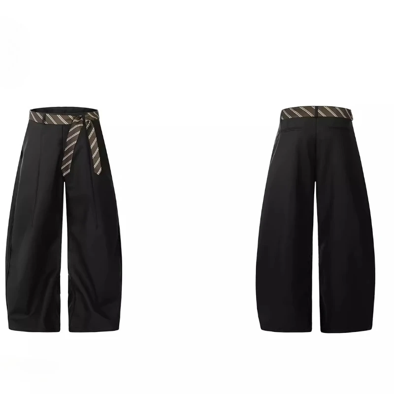 Vintage Striped Ribbon Cargo Women's Trousers 2026 Spring New Sweet Cool Straight-Leg Suit Wide-Leg Floor-Length Pants Ladies