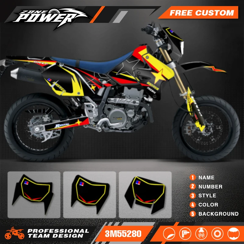 

Powerzone Full Graphics Decals Stickers Motorcycle Background For SUZUKI DRZ400 SM S E DRZ 400 SM S E 1999-2022 Custom Number 10