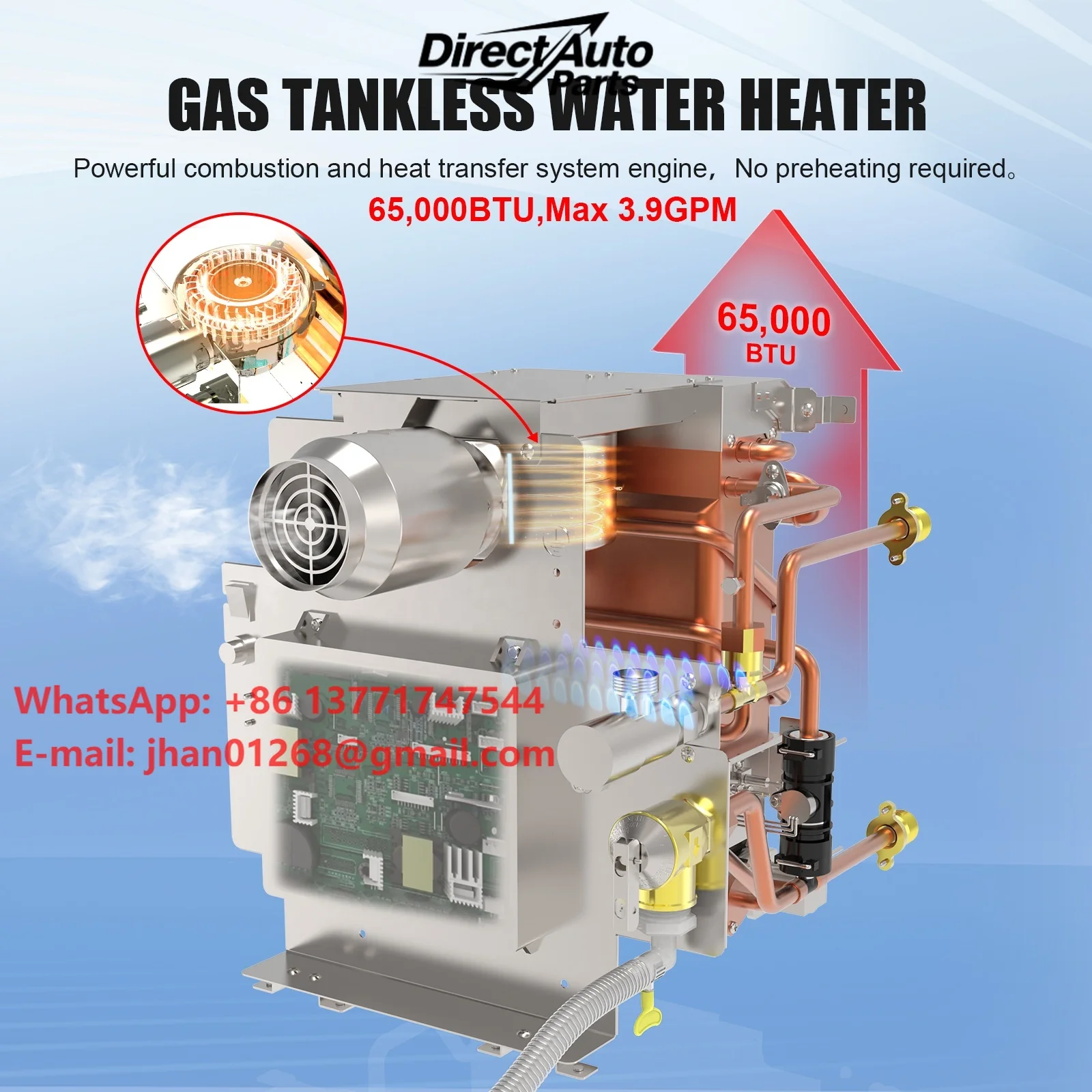 New Design 10L/min White Gas Hot Water Heater for Caravans and RV 20kW Electric Tankless Copper Heat Exchanger