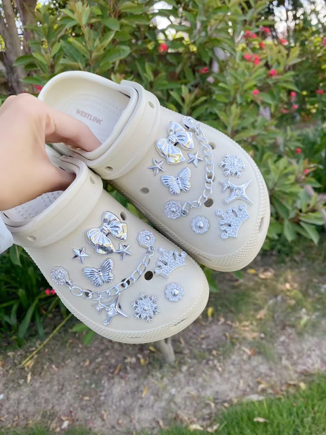 18 DIY silver chain, butterfly, star, crown and other shoe buckle decorations, multi-functional shoe clip accessories for women'