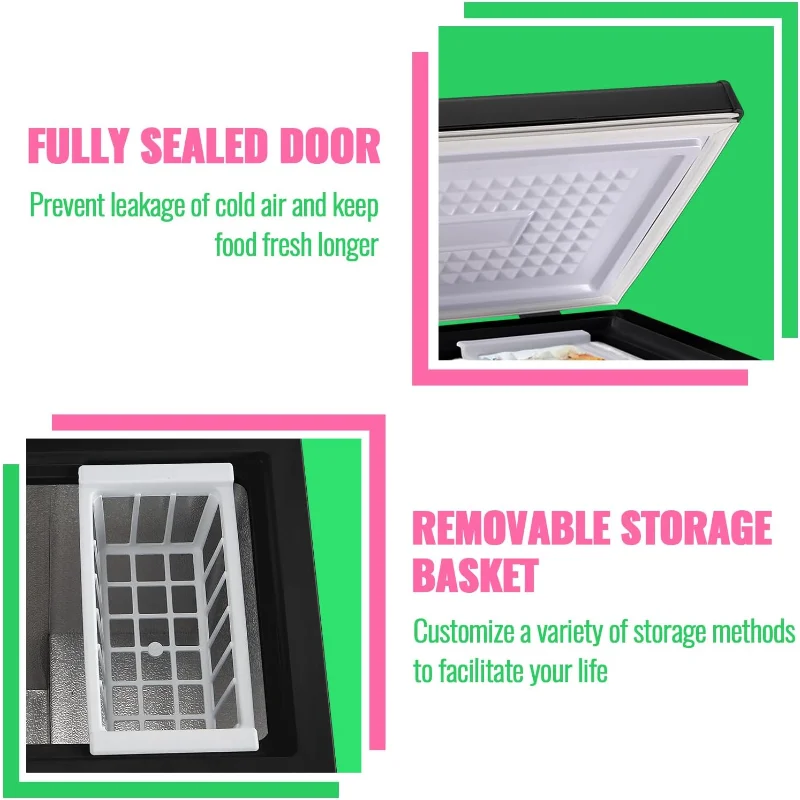 WANAI 5.0 입방 미터 냉동고, 상단 개방 도어 및 탈착식 보관 바구니 포함, 7단계 온도 조절