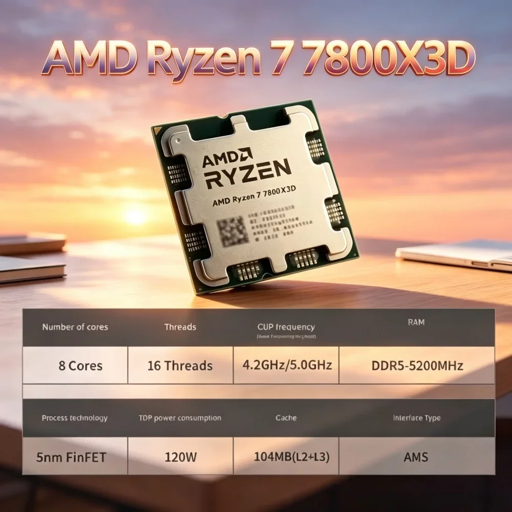 

AMD Blazing Premium R7 7800X3D Gaming Desktop CPU 8C16T, 5.0GHz 5NM 96M AM5 Socket Tray Version No Cooler PN:100-100000910