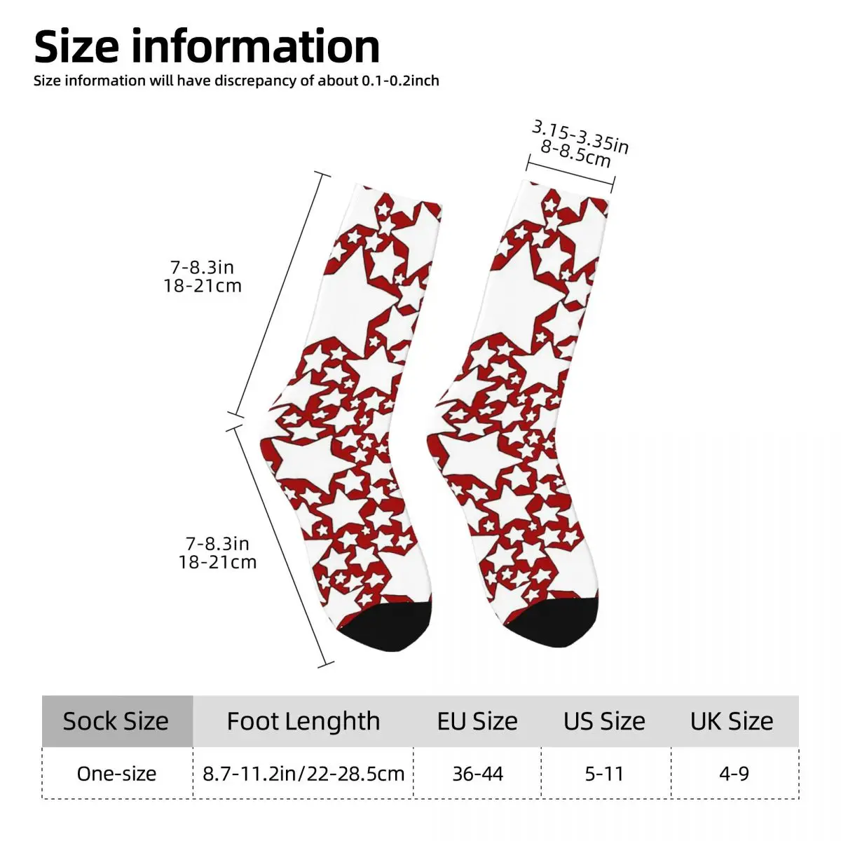 All Seasons Crew Stockings Red White Stars On Red Background Socks Harajuku Long Socks for Men Women Valentine's Day Gifts