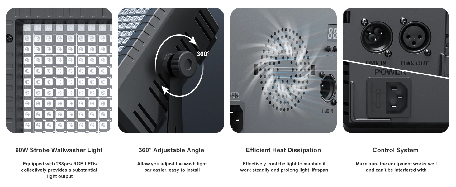 U'King 60 W RGBW LED Wall Washer Licht 3in1 Mni 288 LED Strobe Licht DMX Super Helle DJ Wash Bar Strobe Effekte Bühnenbeleuchtung – Detail 6