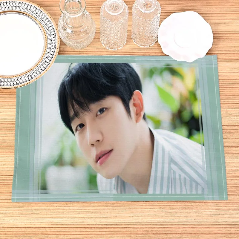 Custom KPOP Jung Hae In Kitchen Placemat Dining Table Mats Drink Coasters Western Pad Cotton Linen Cup Mat Home Decor 0414