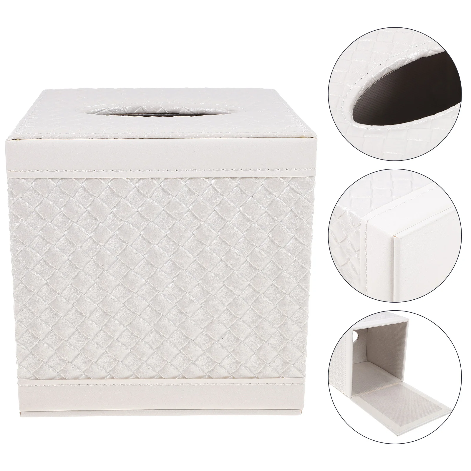 

PU Tissue Box Holder Square Handmade White Sturdy Wooden Decorative Case Elegant Bathroom Office Home Environment