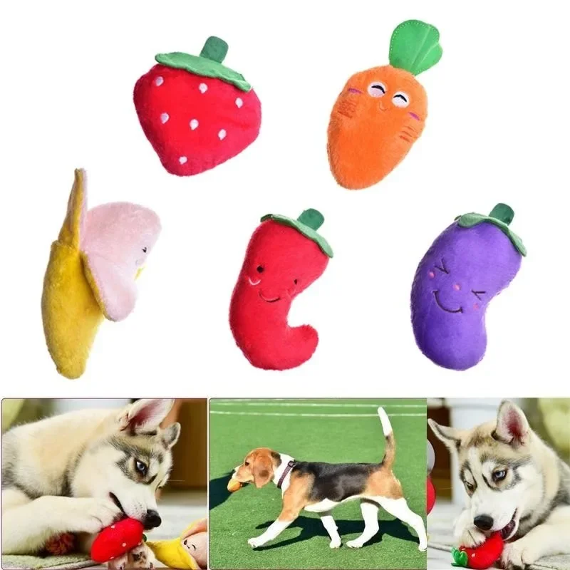 Pet Plush Squeaky Toy Bite-Resistant Clean Dog Chew Puppy Training Toy Soft Banana Bone Vegetable Fruit Pet Supplies