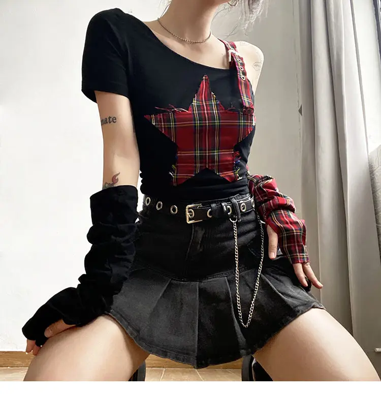 2024 Retro Vintage Women Y2k Tshirt Summer Arm Leg Style Tops 2000s Hot Girl Goth Punk Slim Fit Top Sexy Club Women Clothing