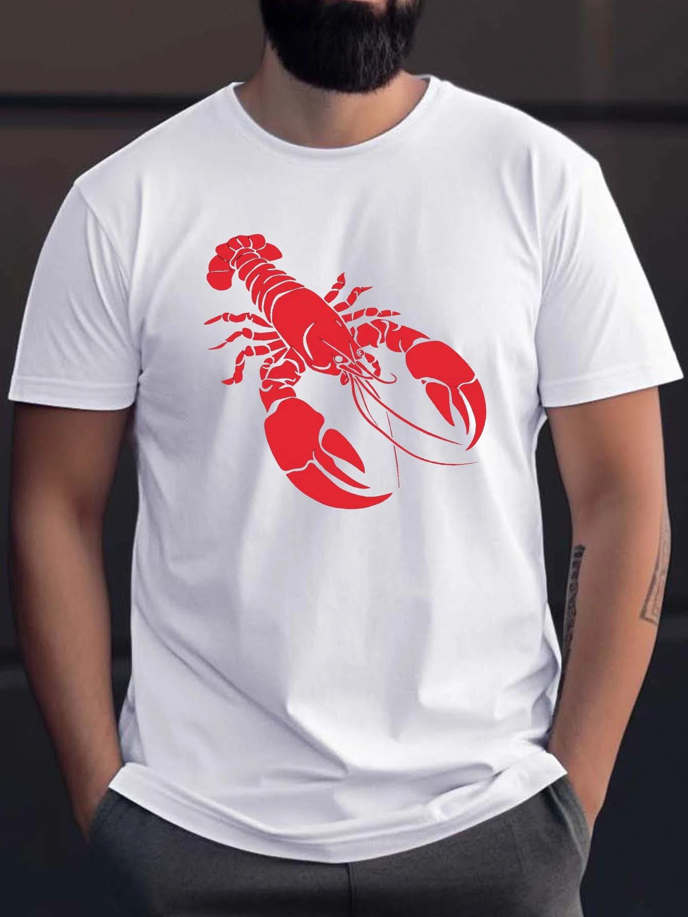 Vivid Red Lobster Print Men Short Sleeve Tshirt Marine Creature O Neck Tee Seafood Enthusiast Casual Male Street Fashion Tops