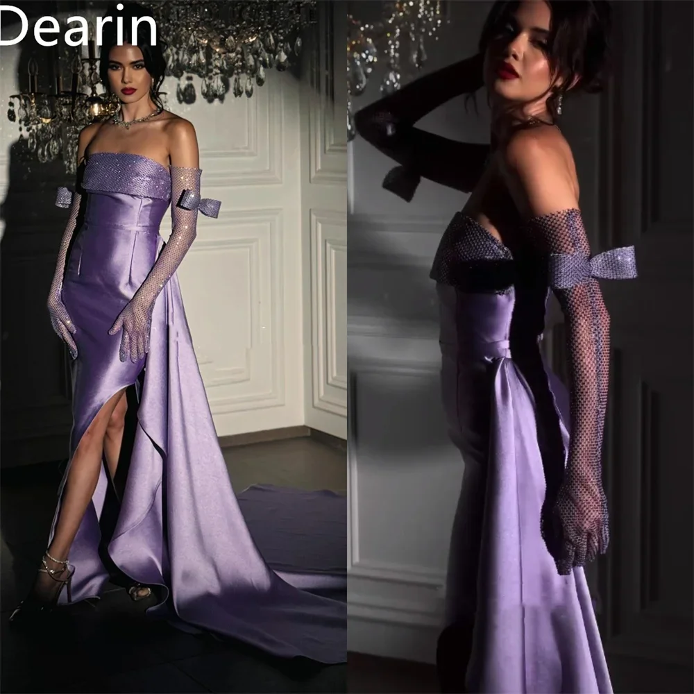 

Customized Formal Dress Dearin Strapless Sheath Floor Length Skirts Sequin Bows Draped Tulle Bespoke Occasion Dresses Prom Eveni