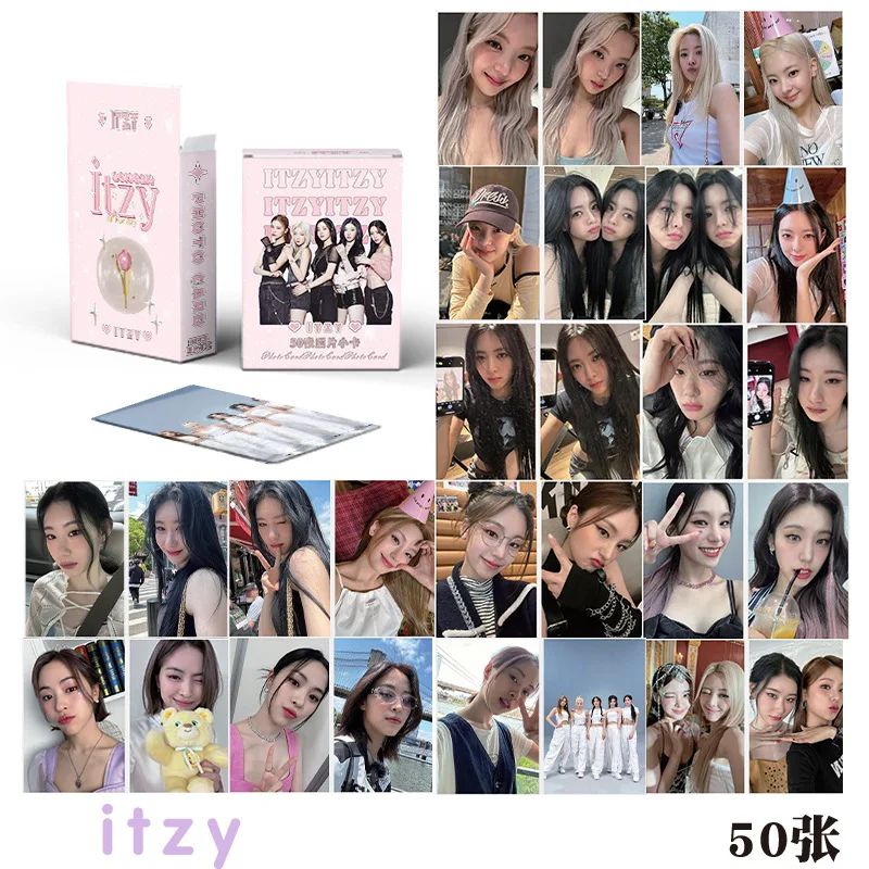 

50 ITZY Laser Album Small Cards 3-Inch Rounded Corners, LOMO Card Postcards With Film Covering And Same Style Around