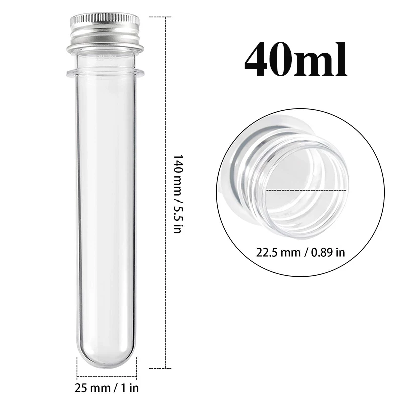 100Pcs 30/40ml Storage Tubes Wholesalers  Plastic Clear Test Tubes With Screw Caps Candy Cosmetic Travel Lotion Containers