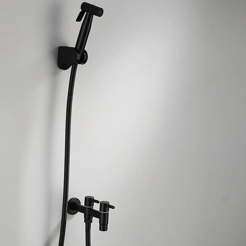 

304 Stainless Steel Washing Machine Faucet Matte Black Wall Mounted Mop Washing Tap 1in 2out Anti Splash Bathroom Sink Bibcock