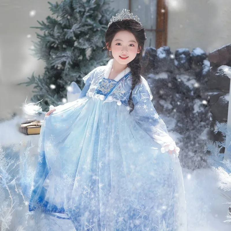 Girls' new autumn and winter New Year's greetings children's velvet cape princess dress