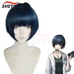 P5 Persona 5 Tae Takemi Short Blue Black Mixed Heat Resistant Hair Cosplay Costume Wig + Wig Cap