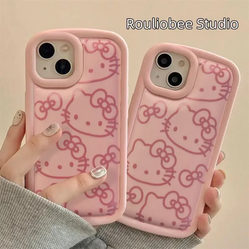 Sanrio Hello Kitty Phone Cover for IPhone 14 Pro 13 12 Max 11 Xr Xs X Plus for Girl Air Cushion Case Anti-drop Transparent Shell