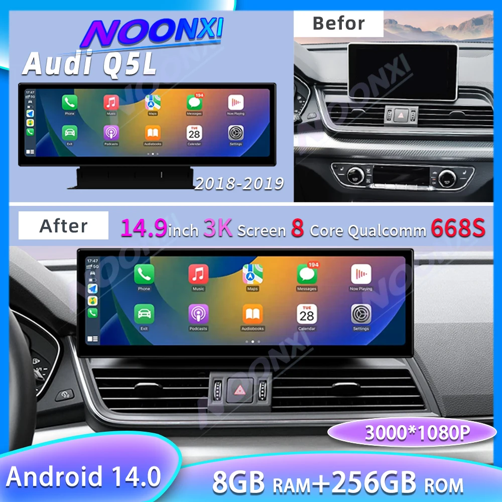 สําหรับ Audi Q5 Q5L 2018-2020 14.9 "CarPlay วิทยุเครื่องเล่นเพลงนําทางสเตอริโอรถ media Android Head Unit