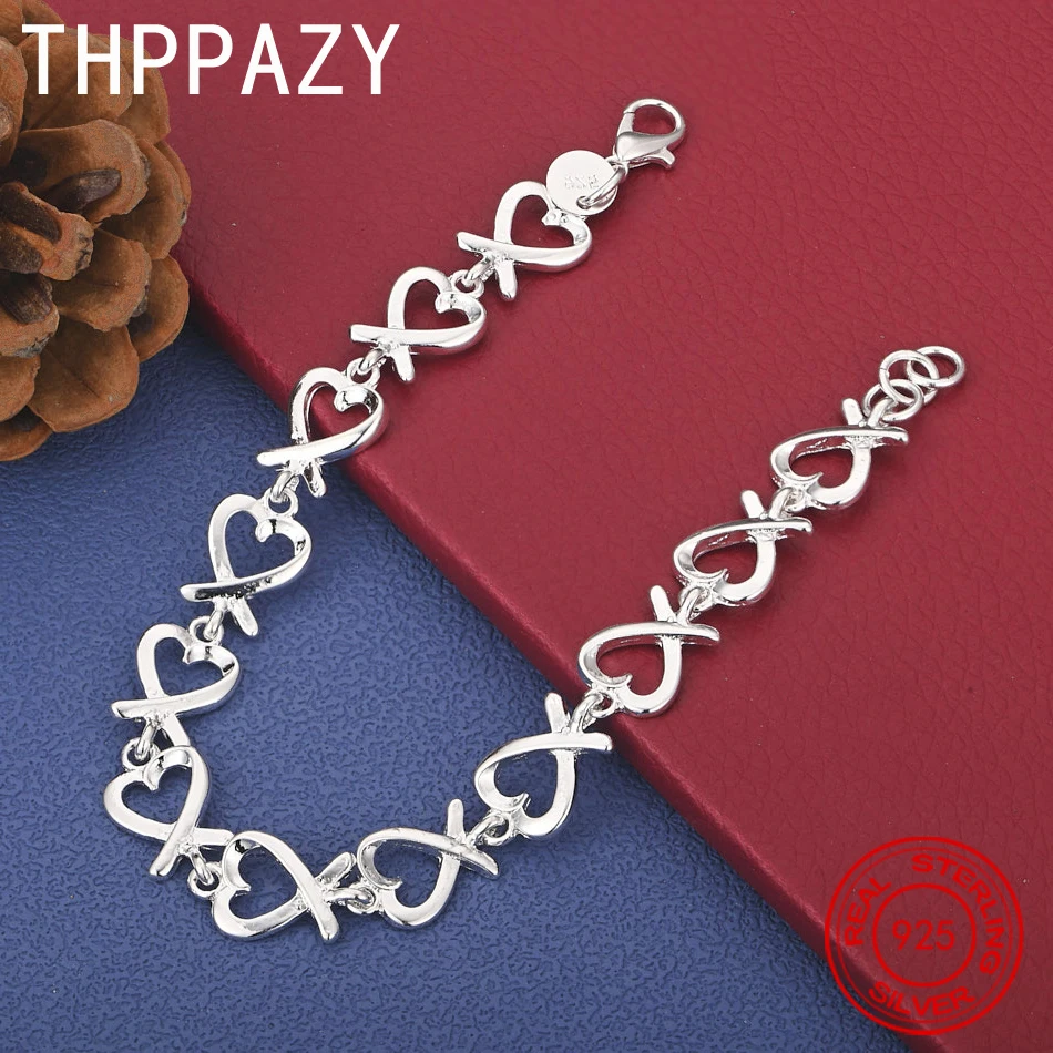 

THPPAZY 925 Sterling Silver Heart-Shaped Bracelet Men Women Sweet Romantic Jewelry Party For Girlfriend Valentine's Day Gift