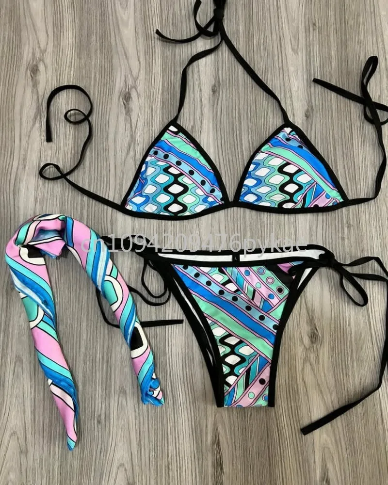 

Fashion Design Women's Scarf Bikinis Set Designer Brand Women's Swimsuit Set with Scarf