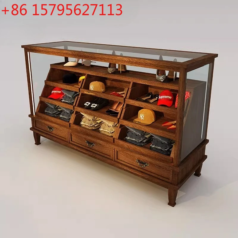 HHHHRetro Side Cabinet Transparent Glass Jewelry Shoe Bag Middle Island Cabinet