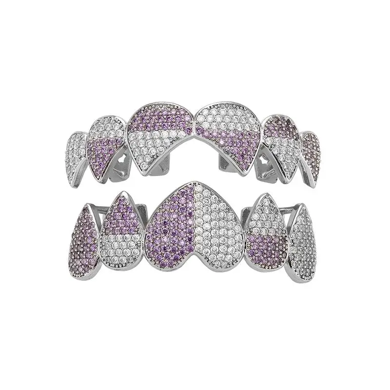 Bühnenauftritt Iced Out Herz Grillz Glänzender Hip-Hop Zahnschmuck Unisex für Weihnachten Neujahr Geschenkidee – Detail 8