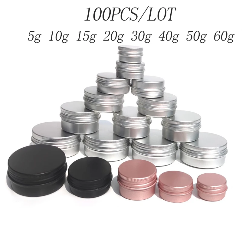 100PCS 5g 10g 15g 20g 30g 40g 50g 60g Aluminum Tin Jars Metal 50ml Empty Cosmetic Face Care Eye Cream Lip Balm Gloss Packaging