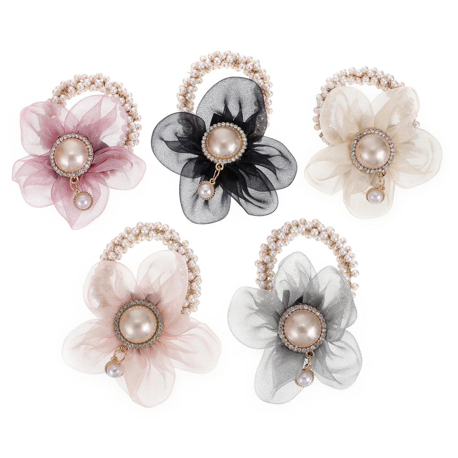 

5 Pcs Sunflower Rings Brown Fabric Pearl Ropes Girls Hair Rope Women Headdress Ponytail Holder Hair Accessory Birthday Photo