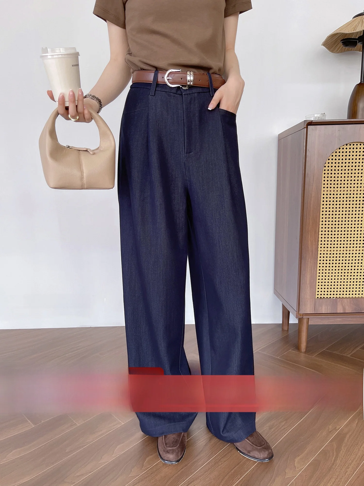 

High Waist Loose Straight Leg Blue Casual Wide Leg Pants Women's Autumn New Style Comfortable Fit Trousers Fashionable Commut...