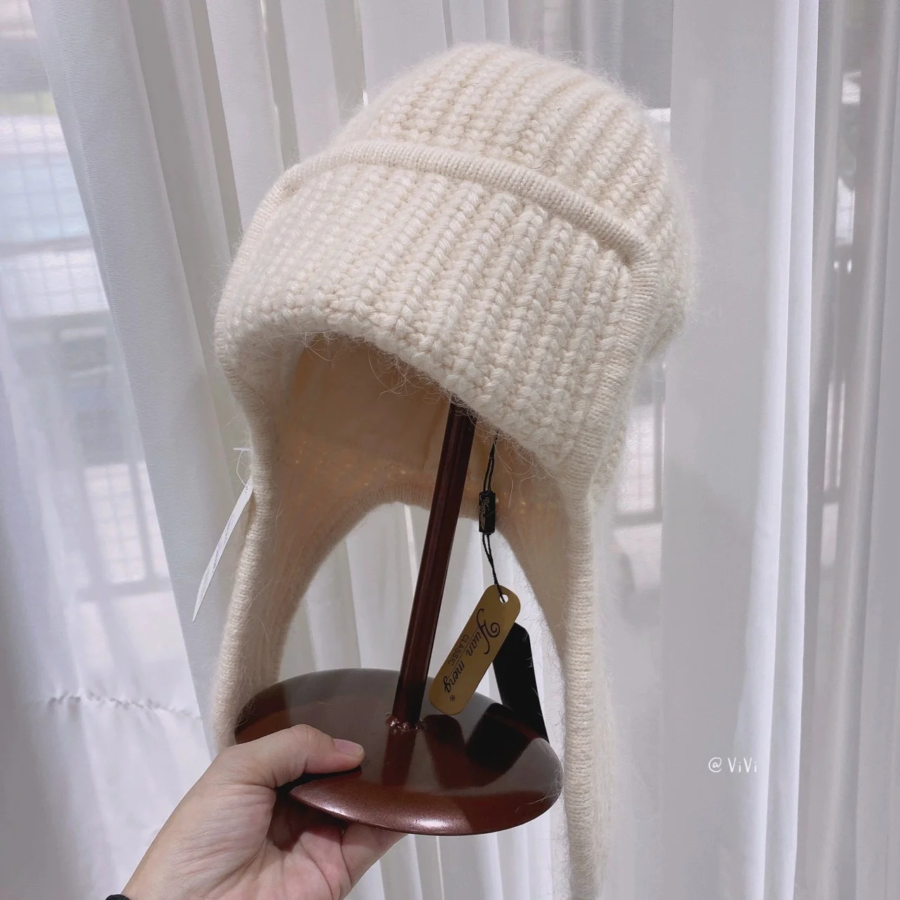 Russian Velvet Soft Waxy Skin-friendly Wool Hat Winter Ear Protection Warm Rabbit Hair Knitted Hat Strap All-match Lei Feng Hat