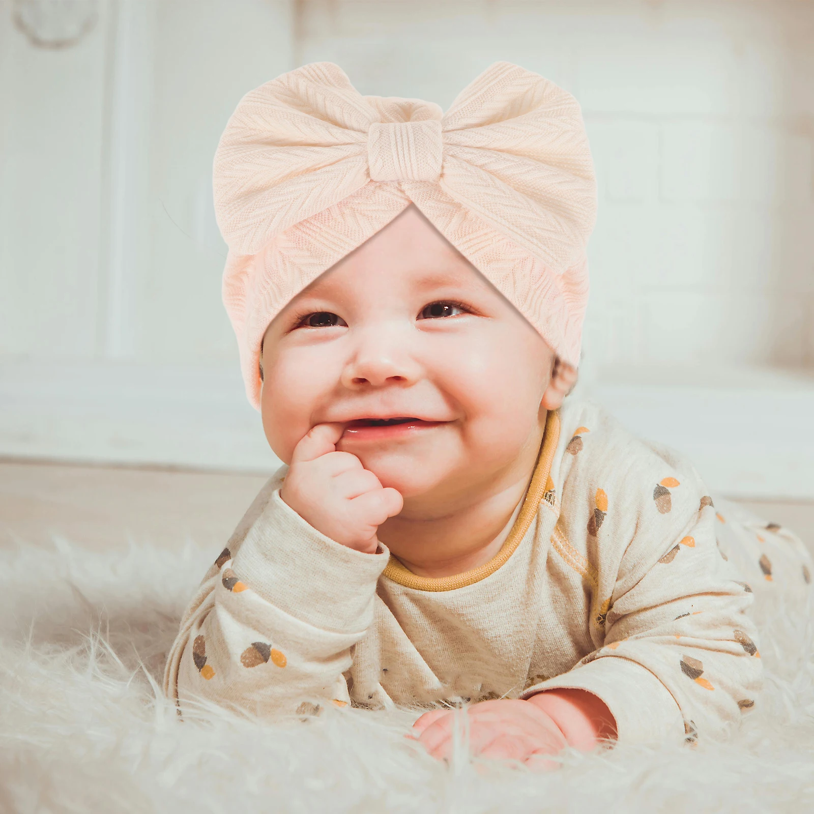 

Newborn Baby Hat Pure Color Wheat Ear Bow Design Cotton Caps Girls Toddler Headb s Infant Turban Bonnet Boy Girl