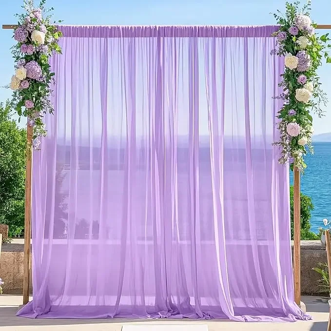 

2 Panels Sheer Curtains Chiffon Backdrop Curtain Wedding Arch Drapes Outdoor Tulle Fabric Curtains for Living Room Luxury Decor