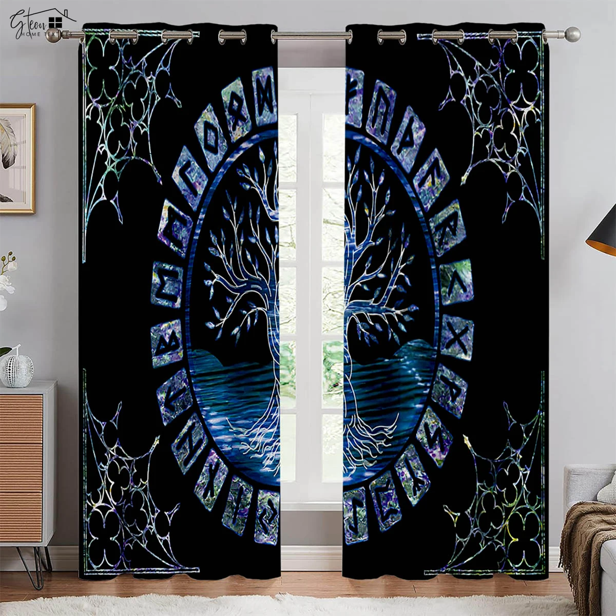 Retro Pattern Decorative Curtains B&B Bedroom Living Room Balcony Polyester Fiber Easy To Wash 3D Printed Curtains 2 Pieces