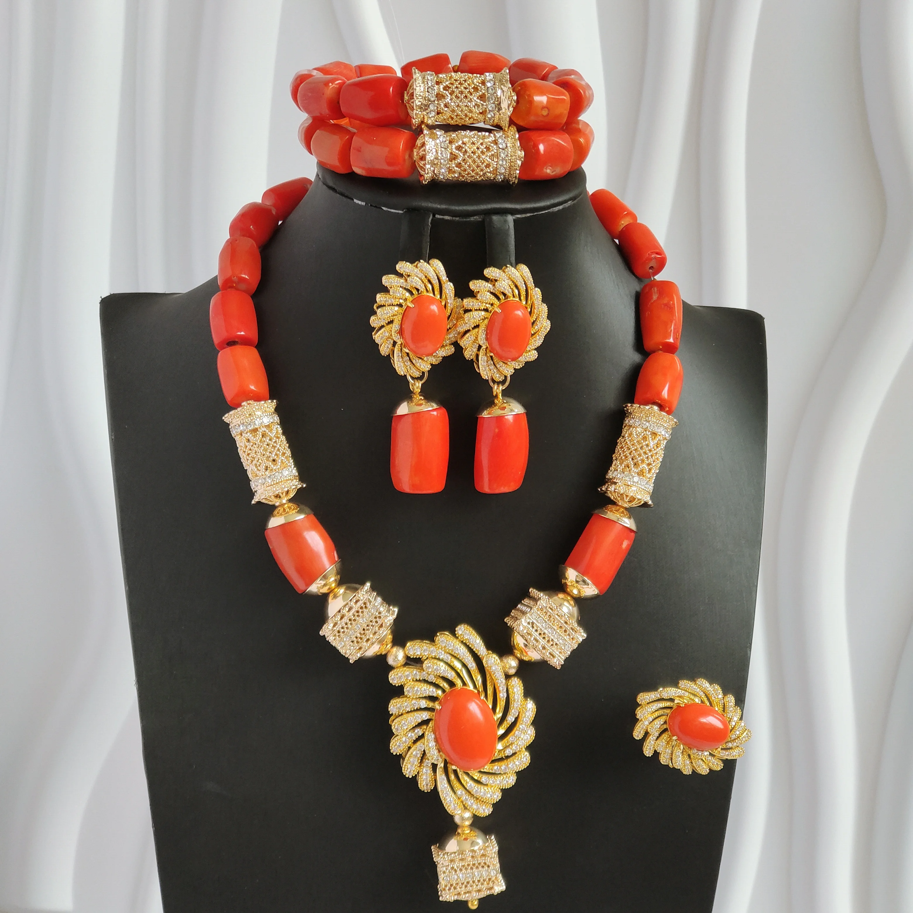 

Laanc natural coral jewelry orange nigeria beads for traditional marriage