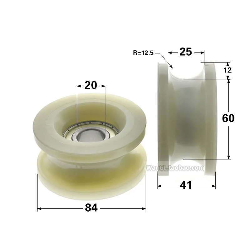 1 unidad de 20x84x45mm de plástico envuelto 6204 rodamiento máquina de moldeo por inyección con ranura en U pista circular 30mm polea de puerta de seguridad deslizante