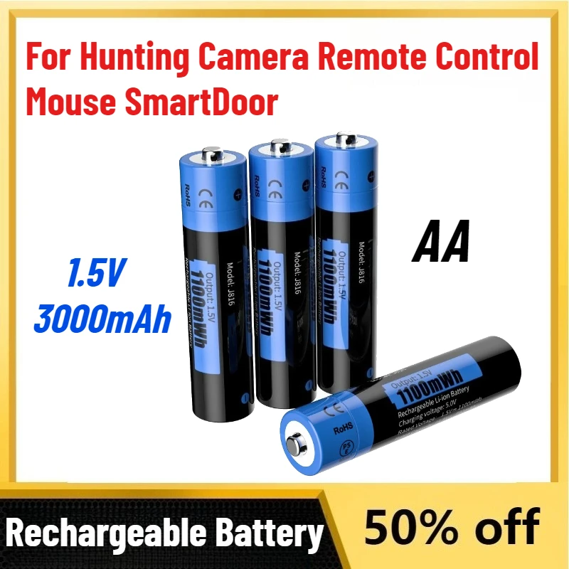 New 1.5V 3000mAh AA Lithium Ion Battery Fast Charging Rechargeable Battery For Hunting Camera Remote Control Mouse SmartDoor